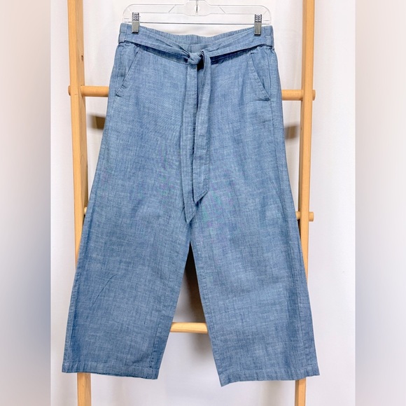 J CREW Chambray belted wide leg Capri pants size 6 - Picture 1 of 12